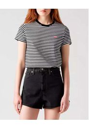 T-shirt nera a righe bianche Levi's® in cotone con micro logo Batwing ricamato sul petto