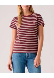 T-shirt bordeaux a righe bianche Levi's® in cotone con micro logo Batwing ricamato sul petto