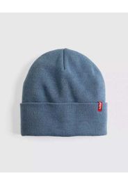 Berretto Levi's celeste con risvolto e piccolo flag rosso porta logo
