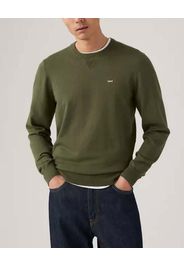 Maglia girocollo Levi's verde militare in cotone stretch con taglio felpa e logo batwing piccolo sul petto