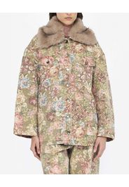 Giacca Liu Jo Jeans cotone floreale con colletto pelliccia removibile