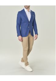 Blazer blu royal in tessuto spinato di misto lino e cotone