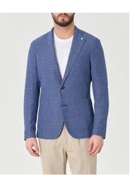 Blazer blu indaco in misto cotone e lino micro armatura