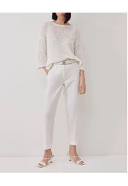 Maglia bianca in cordonetto di misto cotone con scollo ampio e maniche tre quarti Linea Monochrome