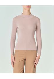 Maglia rosa a coste in pura lana vergine con colletto in piedi Linea MONOCHROME
