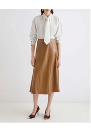 Gonna midi svasata color cuoio Marella in simipelle a pannelli con impunture a vista