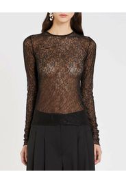 T-shirt nera Marella in pizzo stretch semi trasparente a maniche lunghe.