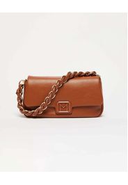 Borsa Emily Marella color cuoio in similpelle liscia con catena a intreccio e patta con fibbia logo smaltata