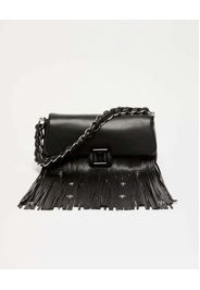 Borsa Emily Marella nera in similpelle con frange borchie in metallo applicate sulla patta di chiusura con fibbia smaltata tono su tono