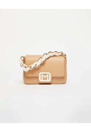 Borsa mini color cammello Marella in similpelle liscia con fibbia logo e catena intrecciata bianche