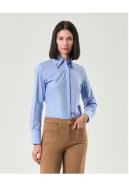 Camicia azzurra Marella in cotone stretch con strass applicati sul colletto