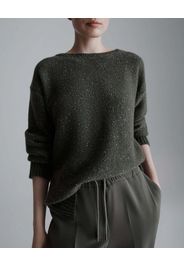 Maglia girocollo verde scuro Marella MONOCHROME in misto lana con paillettes all over