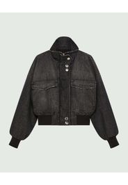 Giubbino corto Stella x Marella nero delavè in denim di cotone con collo alto e maxi tasche con patta