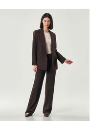 Pantaloni palazzo marroni Marella in tela di misto lana stretch a vita bassa