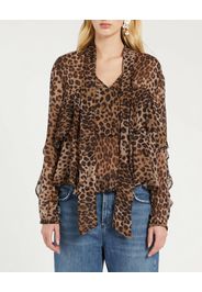 Camicia in georgette di viscosa a stampa animalier Marella con balze e scollo a V con fusciacca