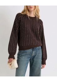 Maglia color testa moro Marella in misto lana a coste con strass argento applicati