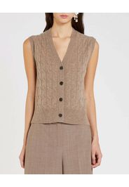 Gilet color taupe Marella in lana e cashmere a trecce