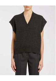 Gilet grigio antracite Marella MONOCHROME in pura lana con scollo a V e profili a coste