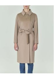 Cappotto Max Mara Studio beige in puro cachmere con colletto a camicia e cintura in vita
