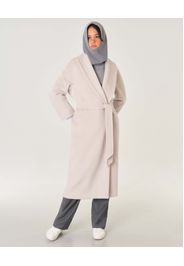 Cappotto lungo a vestaglia Max Mara Studio color cacha in beaver di alpaca e pura lana con ampio collo a scialle