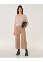 Pantaloni Max Mara Studio color cammello cropped in drap di lana vergine dalla linea ampia