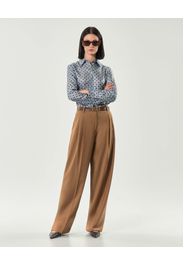 Pantaloni color cuoio in tela di lana leggera Max Mara Studio con pinces e cintura in vita abbinata