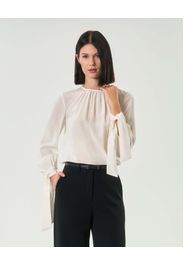 Blusa color avorio Max Mara Studio in seta con arricciatura lungo lo scollo e fiocchi sui polsini