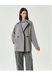 Cappotto grigio doppiopetto Max Mara Studio oversize in beaver di pura lana con scollo a rever
