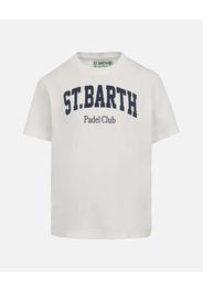 T-shirt bianca MC2 Saint Barth in cotone con stampa St. Barth Padel Club blu