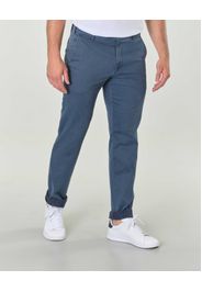 Pantalone Bonn color indaco con micro armatura a quadretti in cotone stretch a gamba dritta