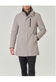 Impermeabile gesso in tessuto tecnico stretch con davantino staccabile