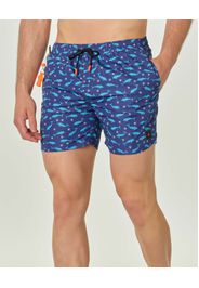 Boxer mare blu con stampa fantasia delfini e stelle marine e taschino sul retro