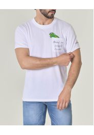 T-shirt bianca mezza manica in jersey di cotone con taschino e stampa camaleonte