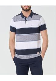 Polo mezza manica in pima cotton a righe bianche e blu con taschino