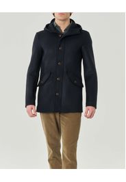 Cappottino blu in panno di lana con cappuccio