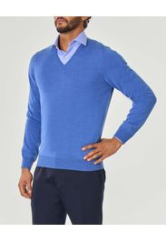 Maglia azzurra scollo a V in lana merino