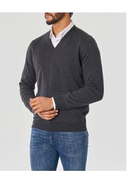 Maglia grigio antracite scollo a V in lana merino