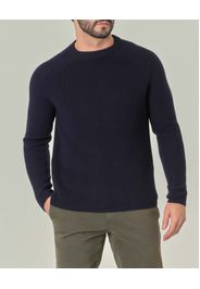 Maglia girocollo Pellizzari blu navy in pura lana merinos finezza 7 lavorato a coste inglesi