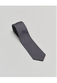 Cravatta blu in fantasia fiorellino grigio di misto seta e cotone