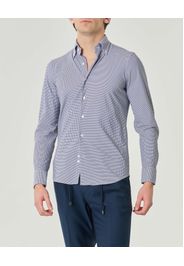 Camicia blu micro pied de poule in tessuto tecnico hyper comfort con collo button down