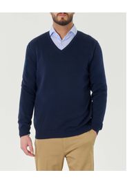 Maglia Pellizzari blu scollo a V in puro cotone made in Italy