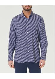 Camicia bianca in fantasia ovali blu e marroni in tessuto tecnico hyper comfort