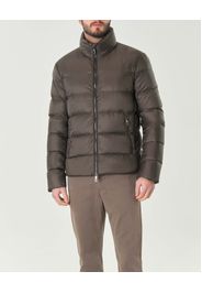 Piumino senza cappuccio color fango in nylon opaco imbottito in piuma