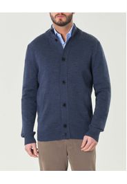 Cardigan Pellizzari blu indaco in maglia finezza 7 di pura lana merino con tasche frontali e collo alto