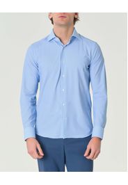 Camicia Pellizzari bianca e azzurra slim-fit in tessuto tecnico con micro-fantasia a nido d'ape