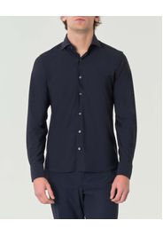 Camicia Pellizzari blu a tinta unita slim-fit in tessuto tecnico con colletto aperto alla francese