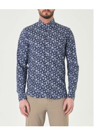 Camicia blu in fantasia floreale azzurra in tessuto tecnico hyper comfort