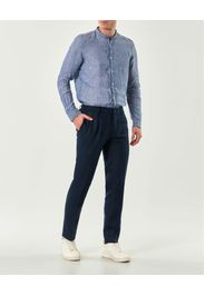 Pantalone Pellizzari blu in puro lino con una pinces