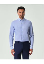 Camicia Pellizzari azzurra micro quadretto stampato in tessuto tecnico stretch