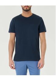 T-shirt blu mezza manica in puro cotone con taschino al petto